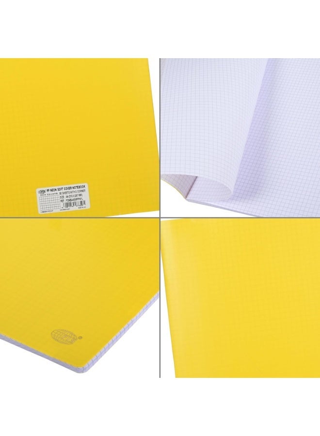 FIS® Notebook, Soft Cover PP Materials, Size A4(210x297mm), 5mm Square Lines Ruling, 80 Sheets, 160 Pages, 2 Round Edges, Packet of 5 Pieces, Neon Yellow Color-FSNBA45MPPNYL - Image 3